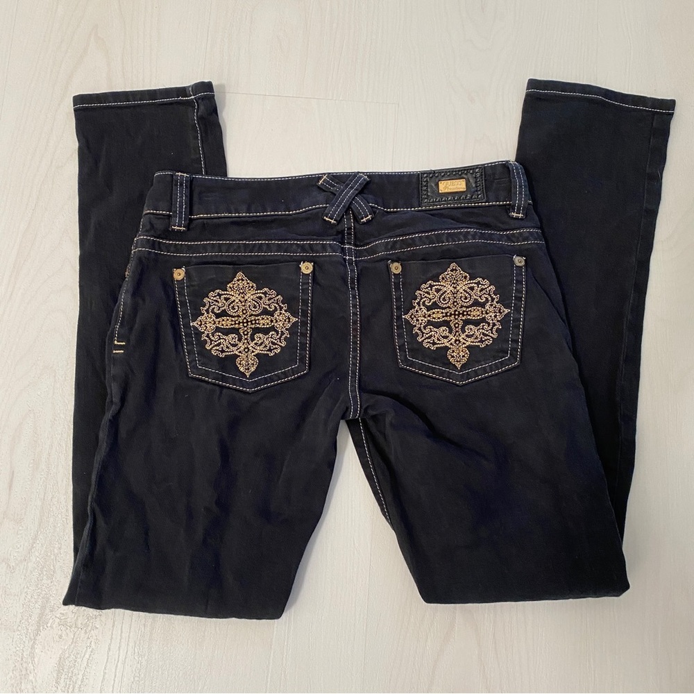 Guess DareDevil Skinny Black Stretch Jeans Embroidered Pockets